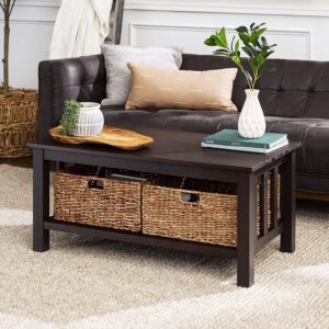 WE Furniture AZ40MSTES Rustic Wood Coffee Table For I Shaped Sectional